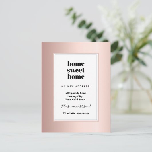 バラ金ゴールドモダンミニマリストのホームスイートホームムービング 案内ポストカード (スタンド正面)