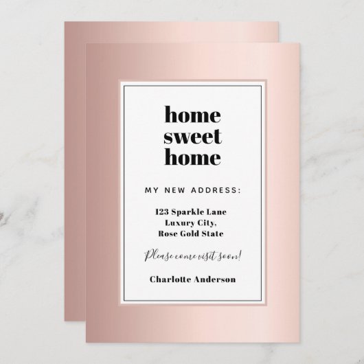 バラ金ゴールドモダンミニマリストのホームスイートホームムービング 案内状 (正面/裏面)