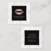 バラ金ゴールドモダンリップスティック大理石メイクアップアーティスト スクエア名刺 (正面/裏面)