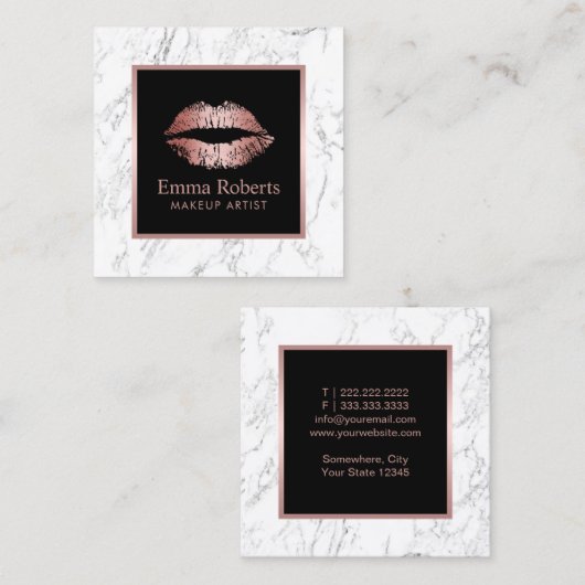 バラ金ゴールドモダンリップスティック大理石メイクアップアーティスト スクエア名刺 (正面/裏面)