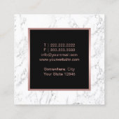 バラ金ゴールドモダンリップスティック大理石メイクアップアーティスト スクエア名刺 (裏面)