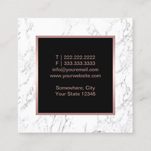 バラ金ゴールドモダンリップスティック大理石メイクアップアーティスト スクエア名刺 (裏面)