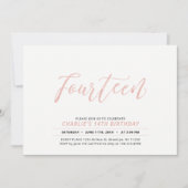 バラ金ゴールドモダンレタリング14thバースデーパーティー 招待状 (正面)