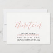 バラ金ゴールドモダンレタリング19thバースデーパーティー 招待状 (正面)