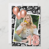 バラ金ゴールドモダン写真18th誕生日パーティー 招待状 (正面)