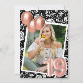 バラ金ゴールドモダン写真19th誕生日パーティー 招待状 (正面)