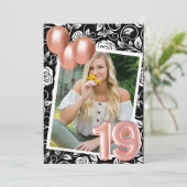 バラ金ゴールドモダン写真19th誕生日パーティー 招待状 (スタンド正面)