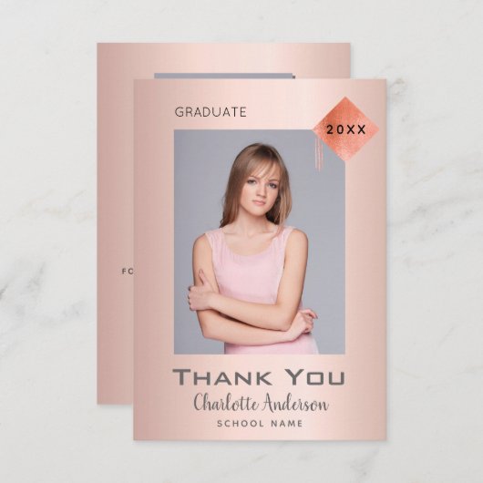 バラ金ゴールドモダン卒業サンキューカード サンキューカード (正面/裏面)