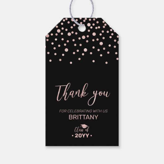 バラ金ゴールドモダン卒業パーティメッセージカード ギフトタグ (正面)