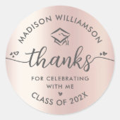 バラ金ゴールドモダン卒業Thank Youスクリプトハート ラウンドシール (正面)