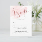 バラ金ゴールドモダン赤面シンプルスクリプトウェディングRSVP 出欠カード (スタンド正面)