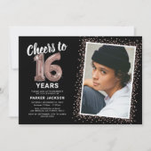 バラ金ゴールドモダン16番目の誕生日写真 招待状 (正面)