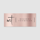 バラ金ゴールドモノグラムのイニシャルスクリプトタイポグラフィ 名札 (正面)