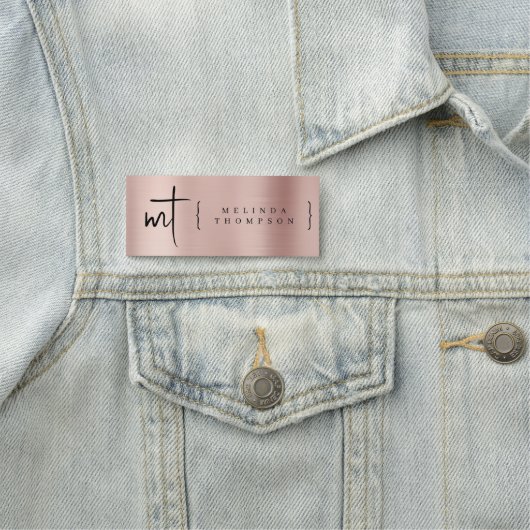 バラ金ゴールドモノグラムのイニシャルスクリプトタイポグラフィ 名札 (インサイチュ)