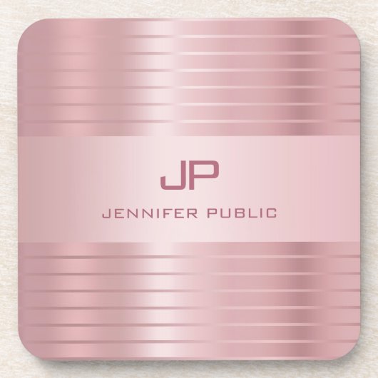 バラ金ゴールドモノグラムのテンプレートモダンエレガント コースター (正面)