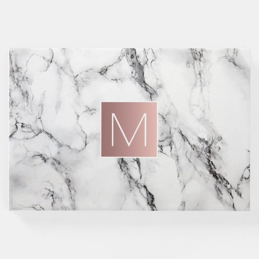 バラ金ゴールドモノグラムの白い大理石の外観 ゲストブック (正面)