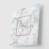 バラ金ゴールドモノグラムを白い大理石に スクエア壁時計 (傾斜)