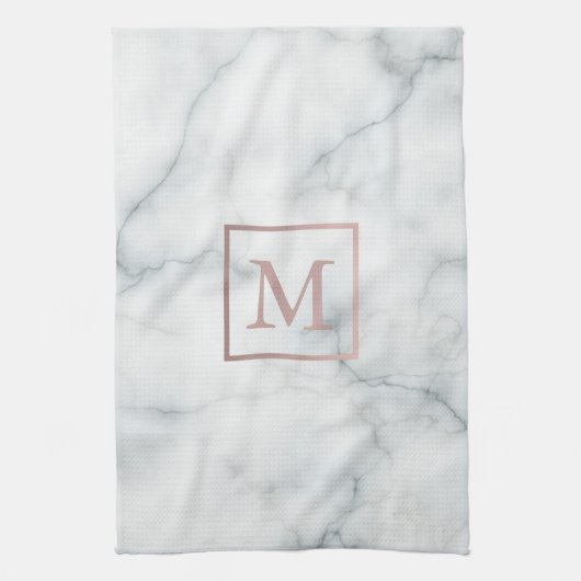 バラ金ゴールドモノグラムを白大理石に キッチンタオル (縦)