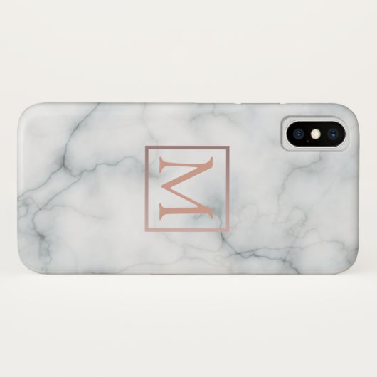 バラ金ゴールドモノグラムを白黒の大理石の上に Case-Mate iPhoneケース (裏面(横))