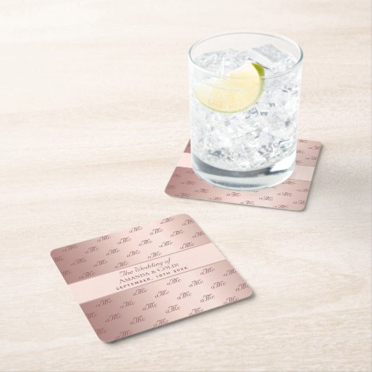 バラ金ゴールドモノグラムイニシャルエレガントな結婚式 スクエアペーパーコースター (インサイチュ)