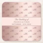 バラ金ゴールドモノグラムイニシャルエレガントな結婚式 スクエアペーパーコースター (正面)