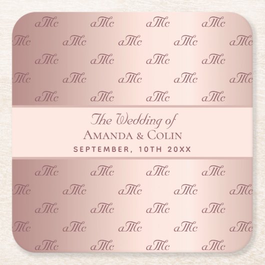 バラ金ゴールドモノグラムイニシャルエレガントな結婚式 スクエアペーパーコースター (正面)