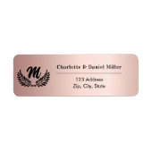 バラ金ゴールドモノグラムイニシャル差出人住所 ラベル (正面)