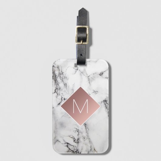バラ金ゴールドモノグラムオン白黒大理石 ラゲッジタグ (正面縦)