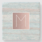 バラ金ゴールドモノグラムグレーブルーピンク大理石 ストーンコースター (正面)