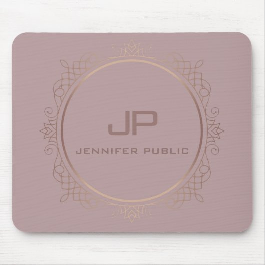 バラ金ゴールドモノグラムテンプレートエレガントモダン マウスパッド (正面)
