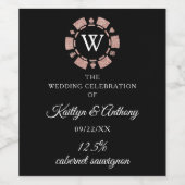 バラ金ゴールドモノグラムトランプのポーカーチップカ結婚ジノ ワインラベル (シングルラベル)