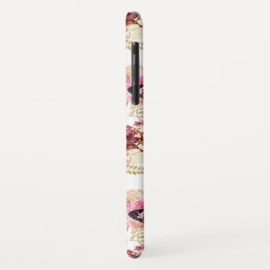 バラ金ゴールドモノグラムフローラ蝶パターン Case-Mate iPhoneケース (裏面/左)