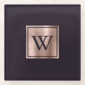 バラ金ゴールドモノグラムブラックカラントパープル ガラスコースター (正面)