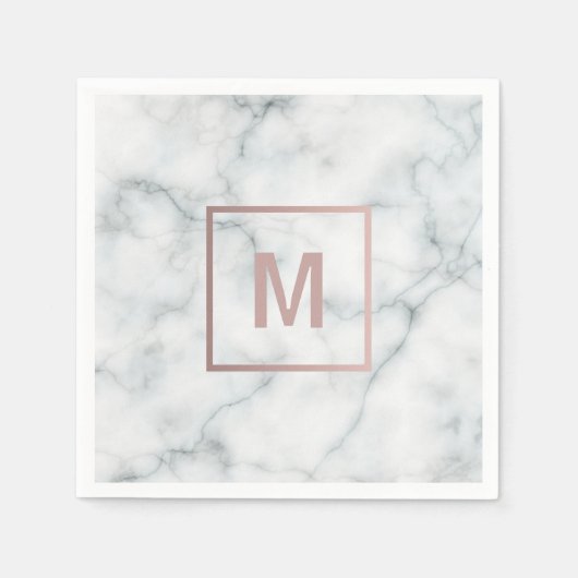 バラ金ゴールドモノグラム大理石 スタンダードカクテルナプキン (正面)