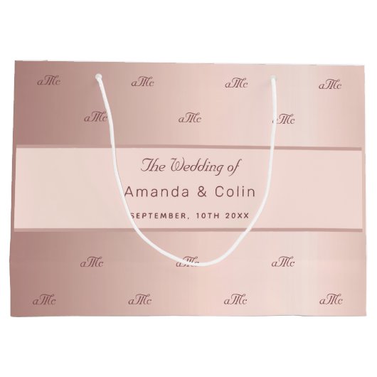 バラ金ゴールドモノグラム対イニシャル結婚のスクリプト ラージペーパーバッグ (裏面)