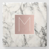 バラ金ゴールドモノグラム黒大理石 ストーンコースター (正面)