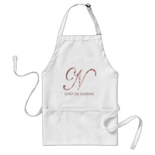 バラ金ゴールドモノグラムN Chef de Cuisine or Your Text スタンダードエプロン