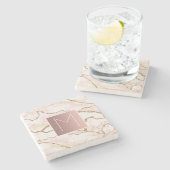 バラ金ゴールドモノグラムonピンク大理石 ストーンコースター (横)