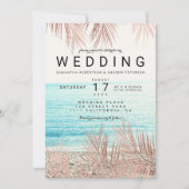 バラ金ゴールドヤシの木のエレガントビーチ結婚写真 招待状 (正面)