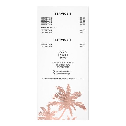 バラ金ゴールドヤシの木のヘアメイクアップ価格 ラックカード (裏面)