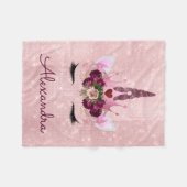 バラ金ゴールドユニコーンスパークルプリンセスモノグラム名 フリースブランケット (正面(横))