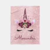 バラ金ゴールドユニコーンスパークルプリンセスモノグラム名 フリースブランケット (正面)