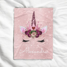 バラ金ゴールドユニコーンスパークルプリンセスモノグラム名 フリースブランケット