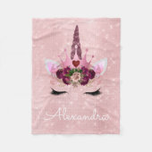 バラ金ゴールドユニコーンスパークルプリンセスモノグラム名 フリースブランケット (正面)