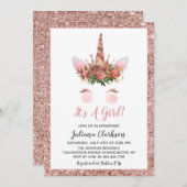 バラ金ゴールドユニコーンプリンセスベビーシャワー 招待状 (正面/裏面)