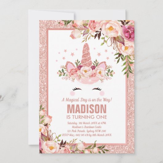 バラ金ゴールドユニコーン/魔法の誕生日パーティー 招待状 (正面)