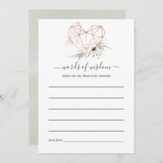 バラ金ゴールドユーカリ幾何学的ベビーシャワー アドバイスカード (正面/裏面)