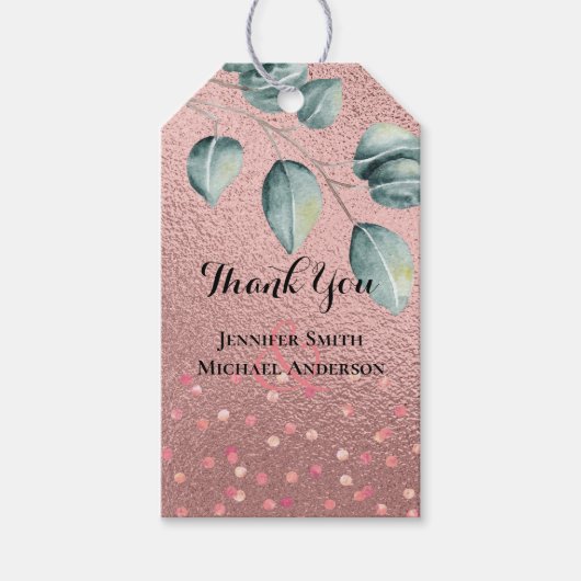 バラ金ゴールドユーカリ葉スホイル結婚ルズ ギフトタグ (正面)