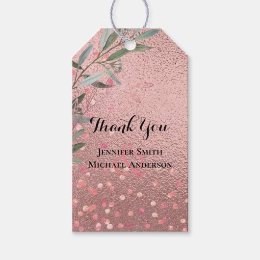 バラ金ゴールドユーカリ葉スホイル結婚ルズ ギフトタグ (正面)