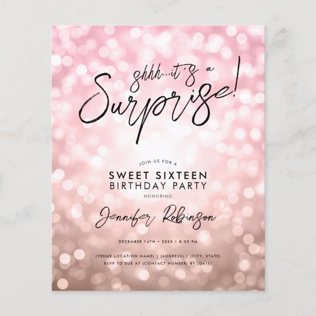 バラ金ゴールドライトフォトサプライズSweet 16招待状 (正面)